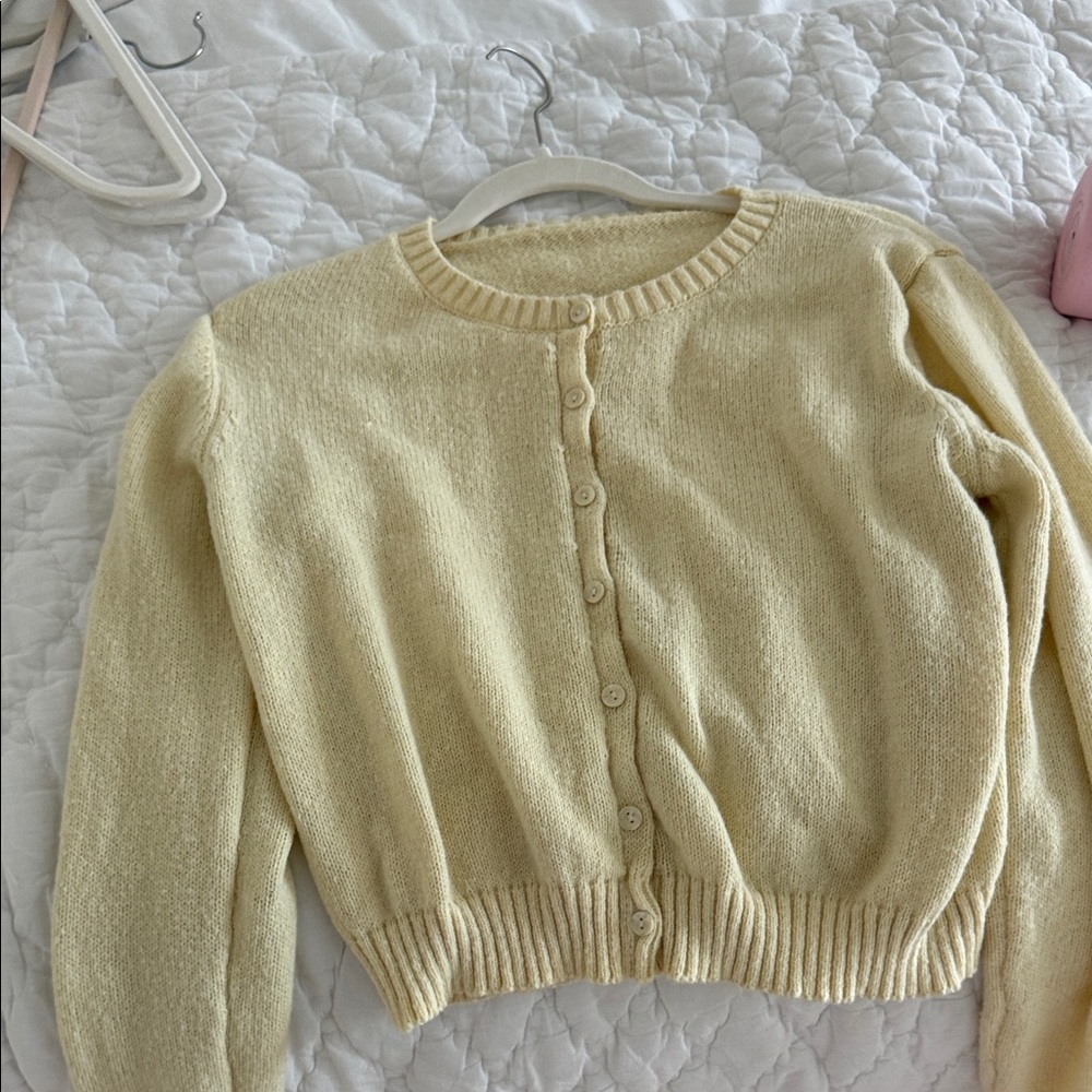Soft Yellow Button-Up Knit Cardigan